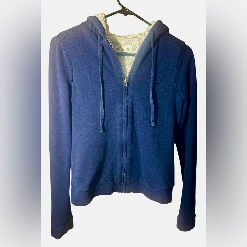 Hollister Deep Blue Sherpa-Lined Zip Hoodie